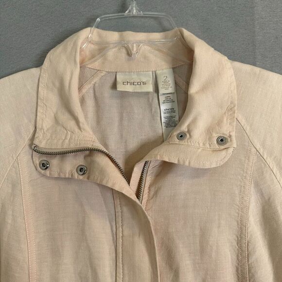 Chicos Blouse Shacket Women Sz 2 Large Linen Short Sleeve Full Zip Breathable - Picture 4 of 16